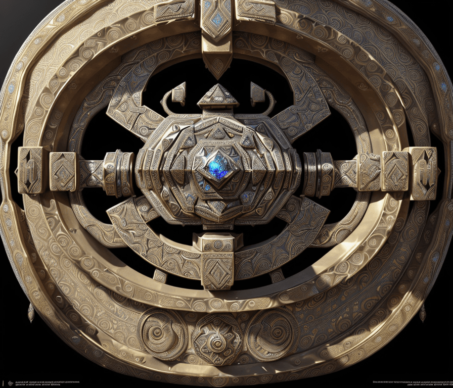 AI generated: A majestic presence, resembling an ancient artifact crafted from gleaming metallic alloys, adorned w...