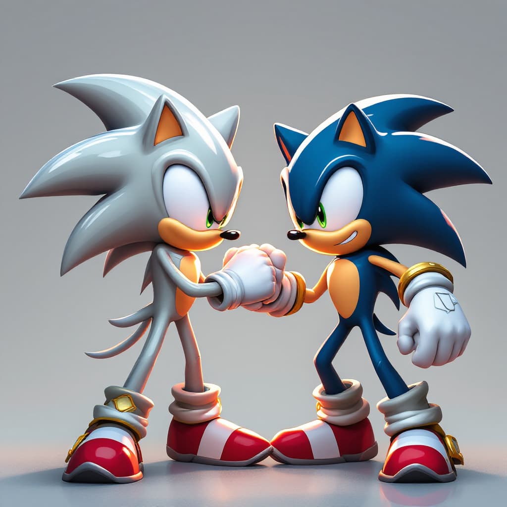 AI generated: Silver the hedgehog and sonic the hedgehog, cool fighting poses