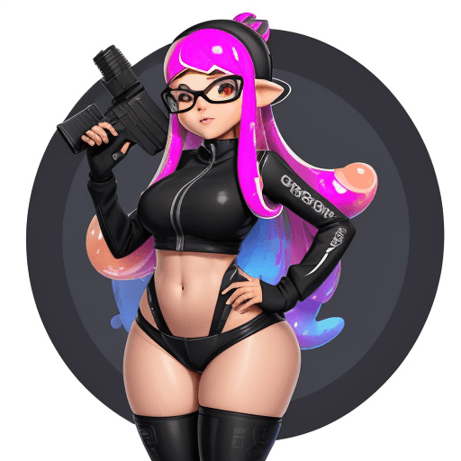 AI generated: Splatoon, inkling, goddess, high tech, thick thighs, large chest, black, dark skin