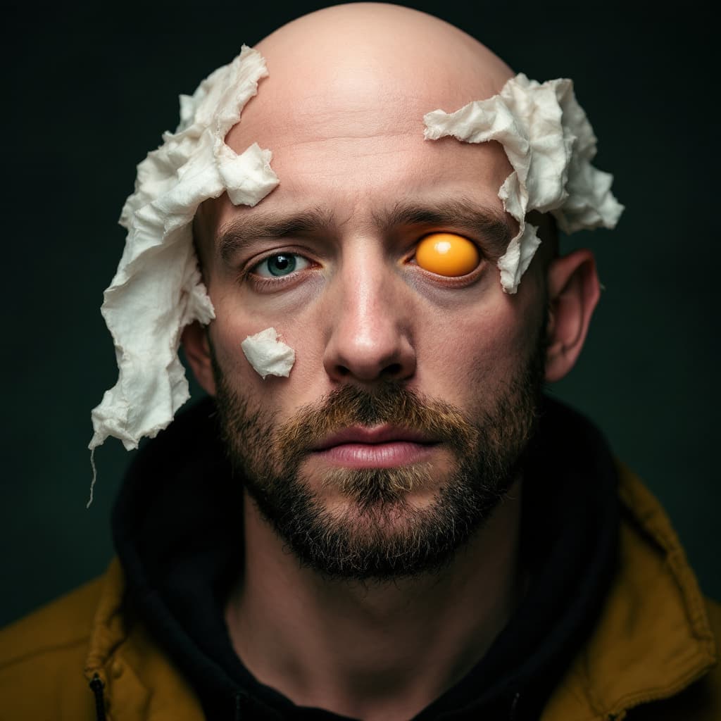 AI generated: A transgender with an egg on his forehead.
