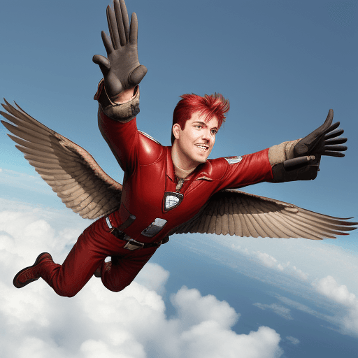 AI generated: male red wing hero flying
