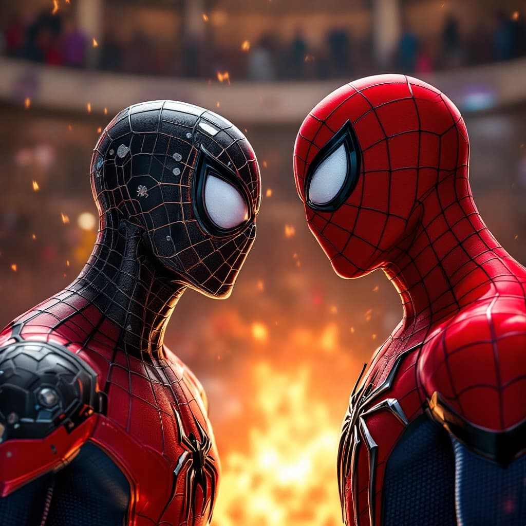 AI generated: Turn around and go meet Spider-Man face to face in the arena