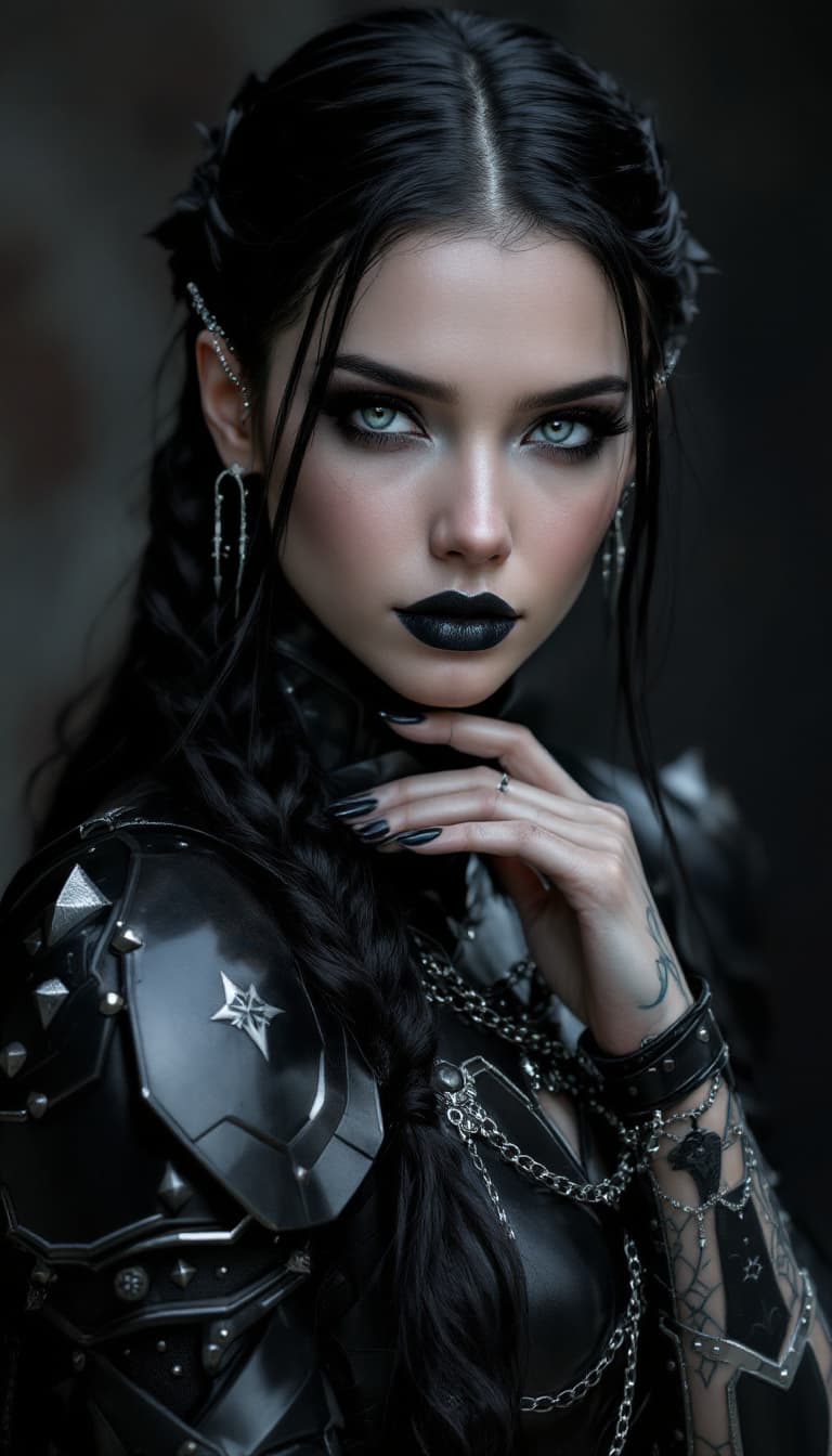 AI generated: An ultra-realistic, full-body portrait of a captivating gothic knight woman, exuding dark power and ...