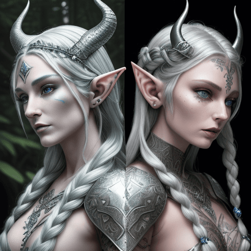 AI generated: Two different models of a detailed portrait of a fantasy elven warrior in a dark and mysterious fore...
