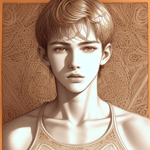 AI generated: Intricate intaglio etching of a 15 years old boy whith perfect skin ::5 The man is beautiful, slende...