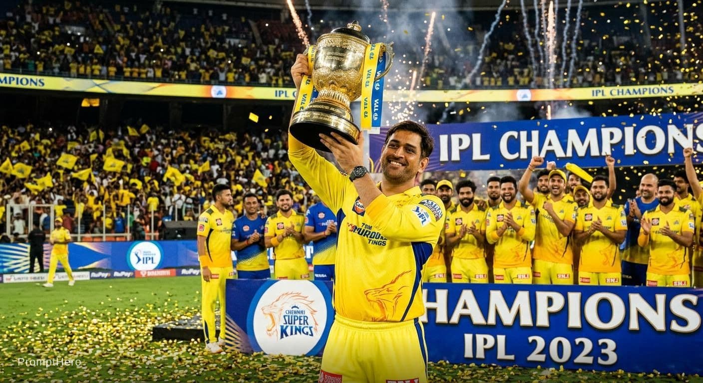 AI generated: Lifting trophy with msd csk semester outfit