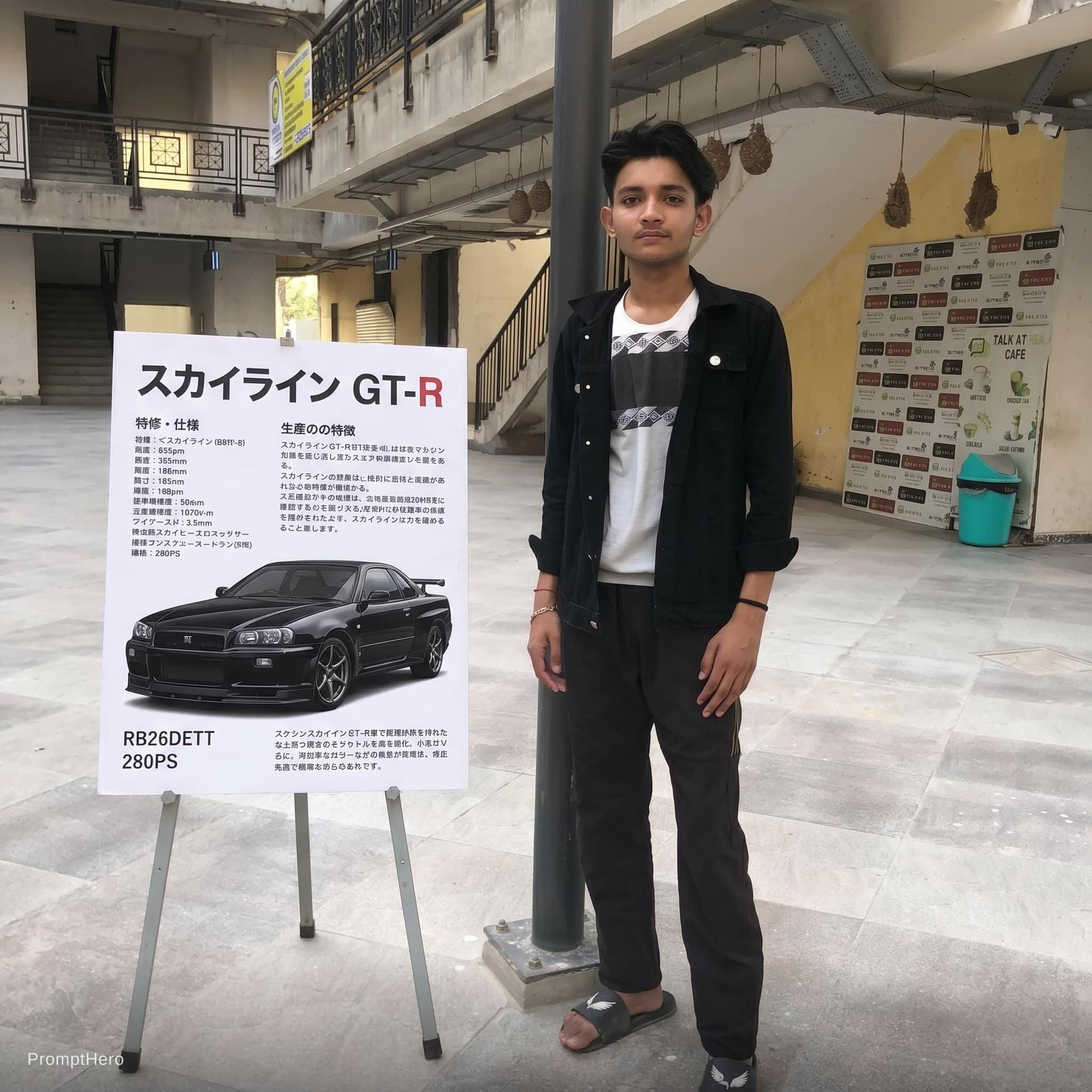 AI generated: Left side japnese name of car bottom left detail of car and printable poster

