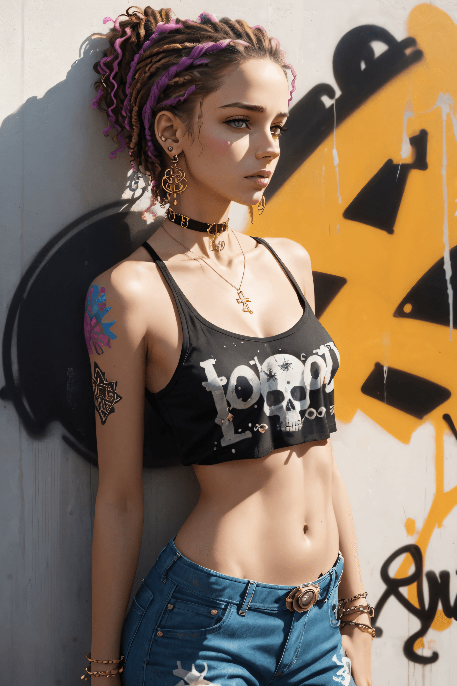 AI generated: Beautiful photo of skinny, flat chest, small breast, 1girl, very short + straight hair, Multiple ear...