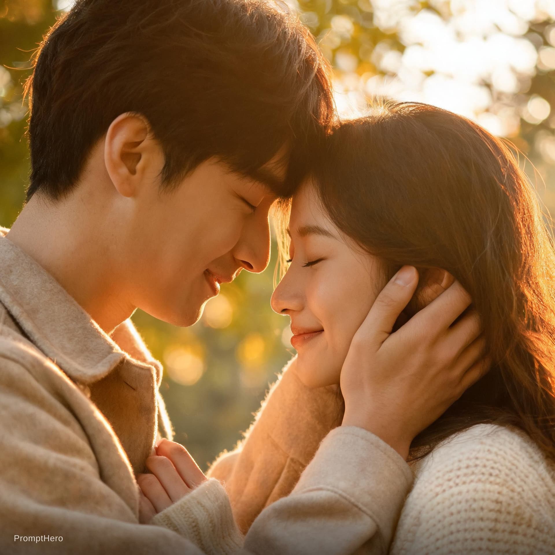 AI generated: ltra-realistic cinematic scene of a couple sharing an intimate moment in soft golden lighting, shall...