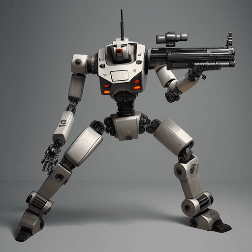 AI generated: robot with two legs with machinegun in right arm