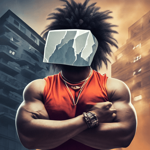 AI generated: Create a cover art for a rap song named "Flow Pesao", depicting a Latin white guy facing a big city ...