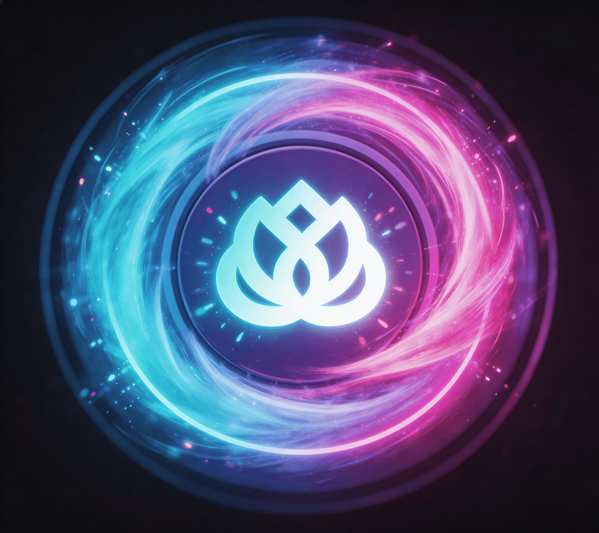 AI generated: abstract energy burst effect, swirling flames made of cyan #00D4FF and 
magenta #D946A8 light energy...