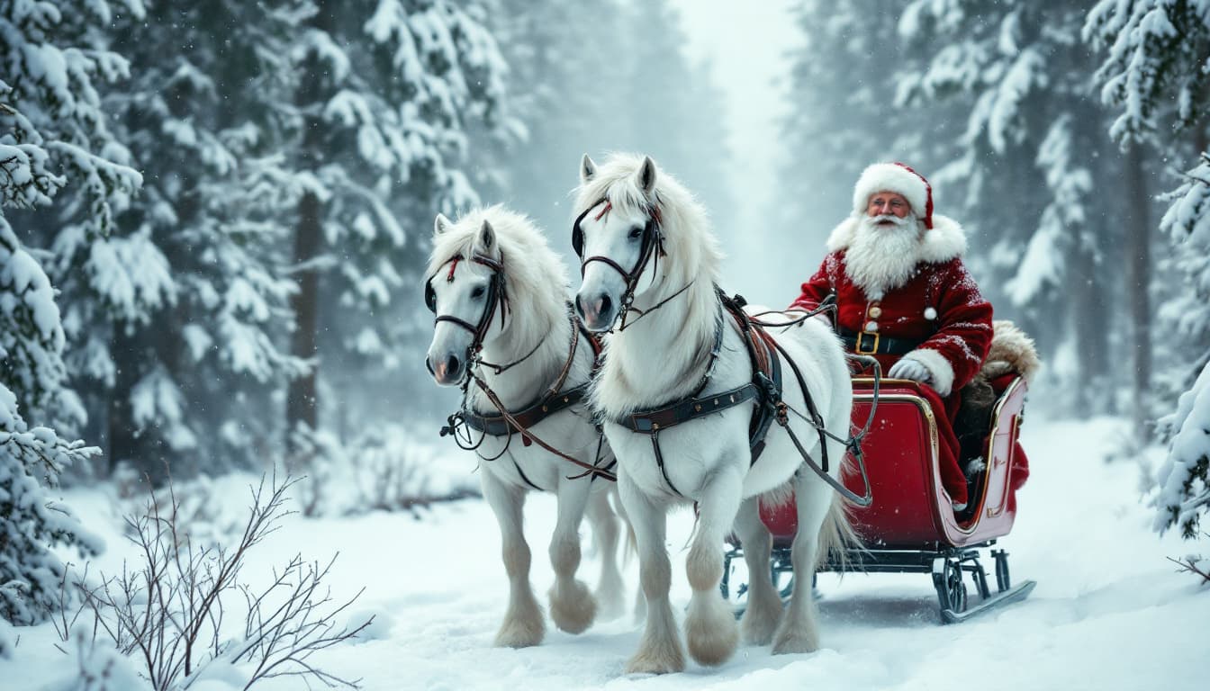 AI generated: Winter forest covered with snow. Russian troika. Horse team consisting of three snow-white horses ha...