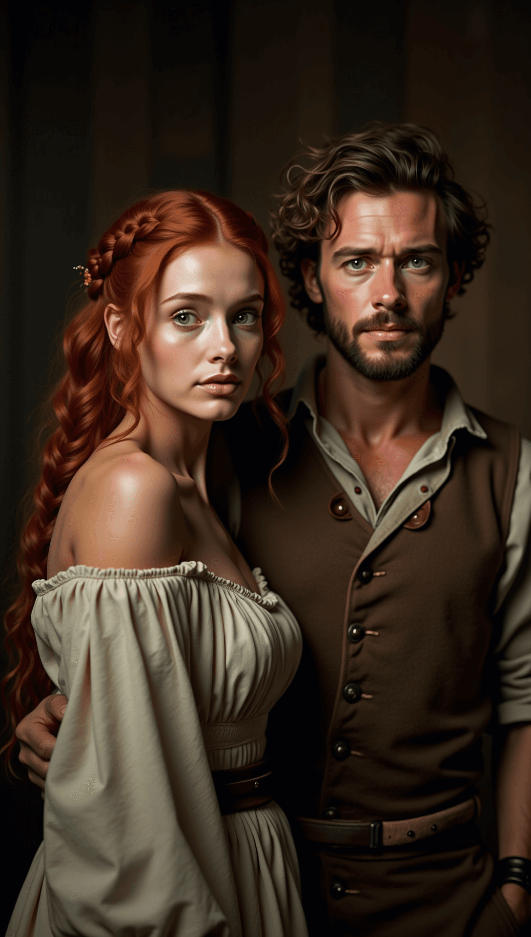 AI generated: a professional photo of a couple during the American frontier during the early 17th century standing...