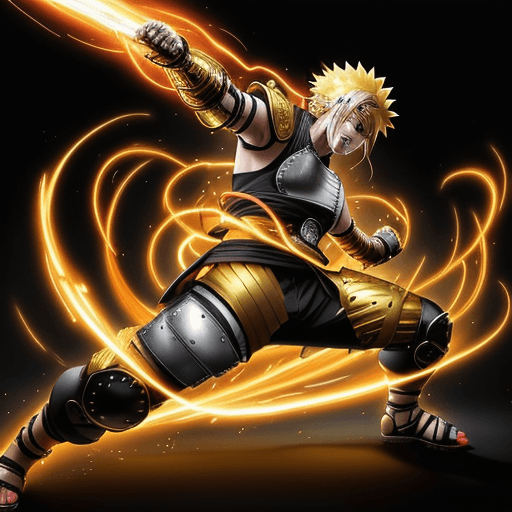 AI generated: 
lora:Naruto:0.45 Incredible full-body photo of Naruto in action, adorned with a dazzling golden arm...