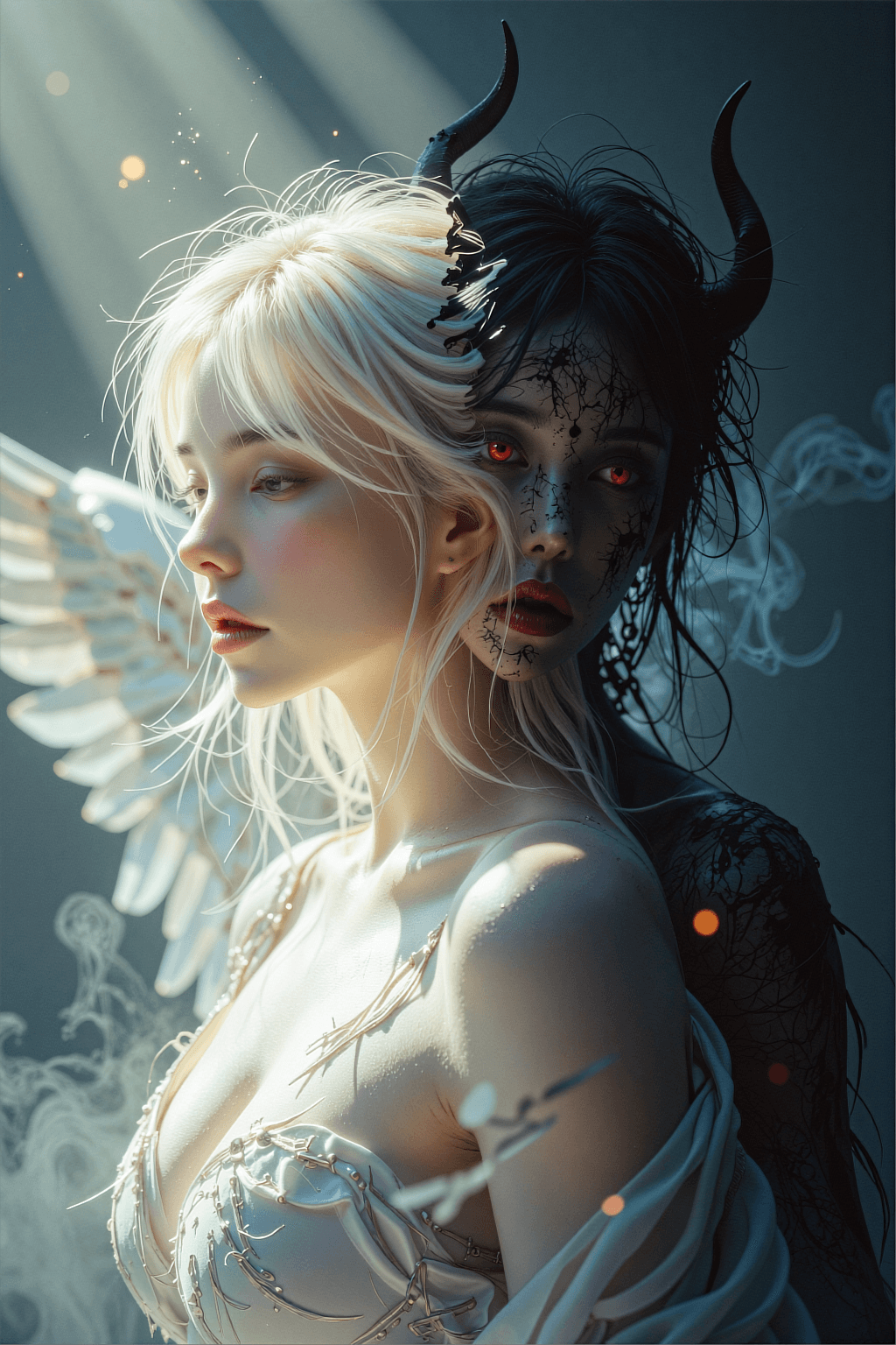 AI generated: Style: Artistic double exposure portrait showcasing inner duality, surreal cinematic fine-art. Compo...
