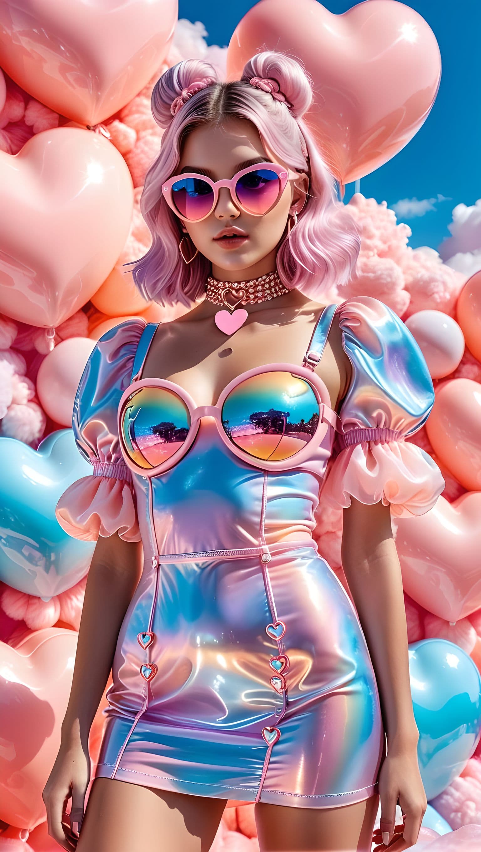 AI generated: A hyper-feminine, playful fashion ensemble bursting with whimsical energy, featuring a puffy-sleeved...