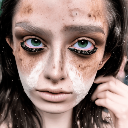 AI generated: naked 20 year old black haired girl, full body, green eyes, at ((crowded party)), heavy makeup, smea...
