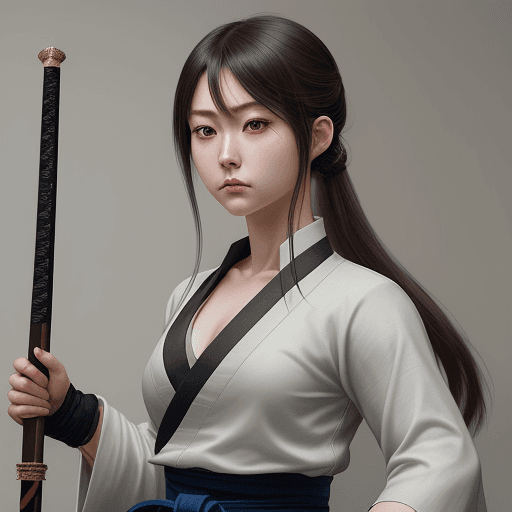 AI generated: hyper realistic eye level of Chizuru Kiyozumi, 24 years old female, is a driven individual from a pr...