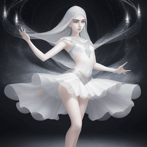 AI generated: a gorgeous men with delicate features, full body, sliver big eyes, pale white skin, Gauze skirt, sle...