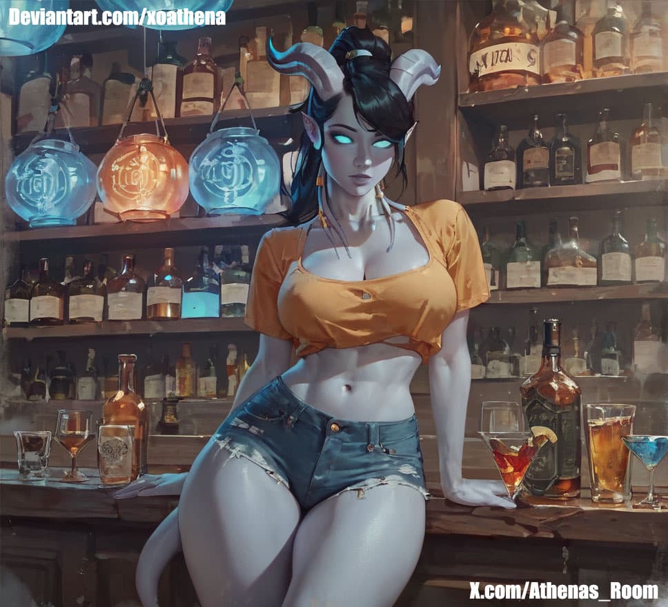 AI generated: 1girl, draenei, ponytail, (white skin:1.3), black hair, semi-realistic, front view, far view, (Short...