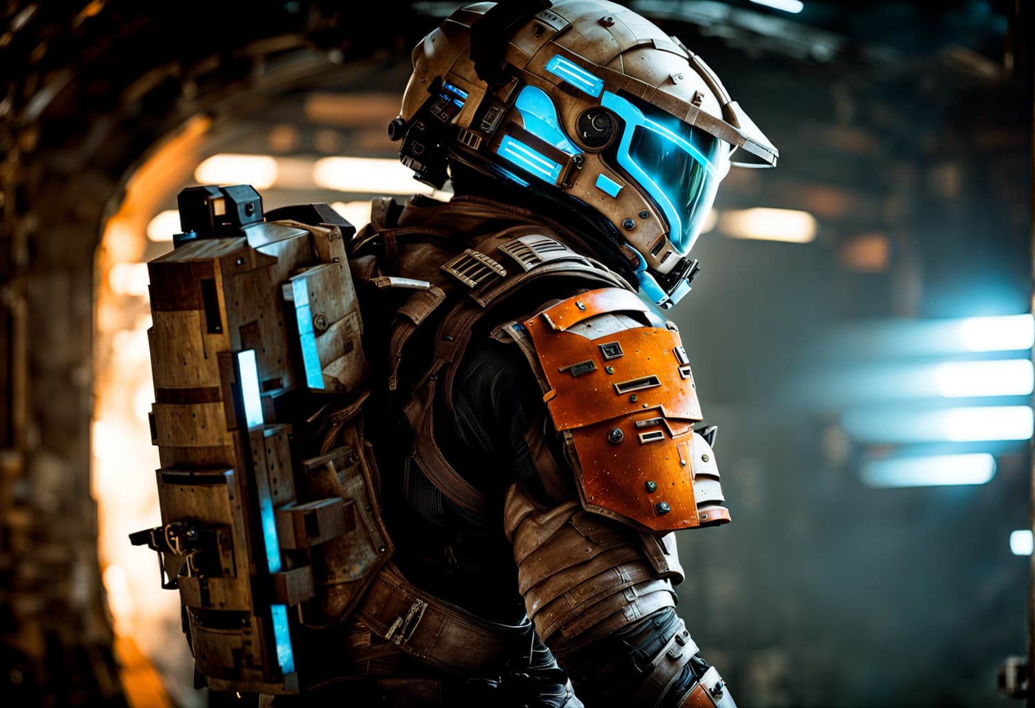 AI generated: 200mm detailed portrait photo by Hugo Ceneviva, Isaac Clark in action-packed scene from Dead Space g...