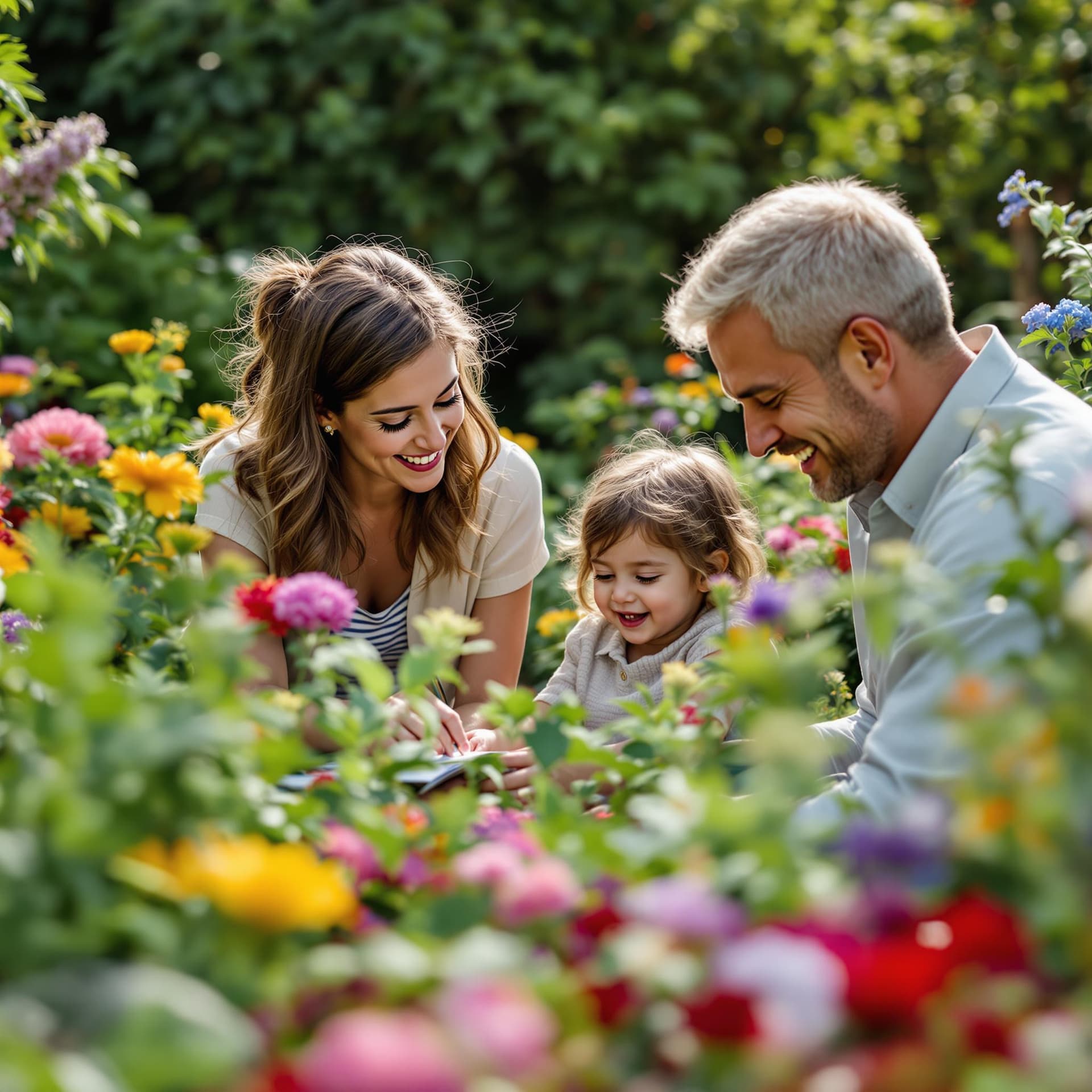 AI generated: A lush, thriving garden with a family planning their next steps. dslr, ultra quality, sharp focus, t...