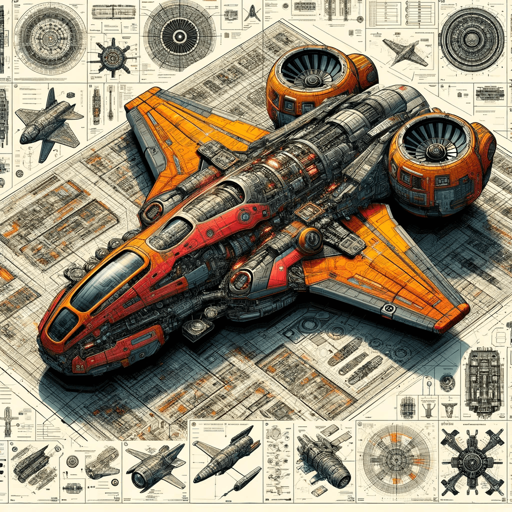 AI generated: Produce a detailed technical illustration of a spacecraft, showcasing a cutaway design that reveals ...