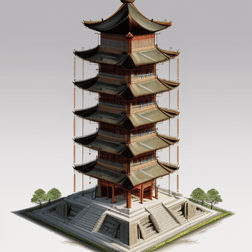 AI generated: A detailed crosssection of the ancient Chinese tower, showcasing its construction techniques and des...