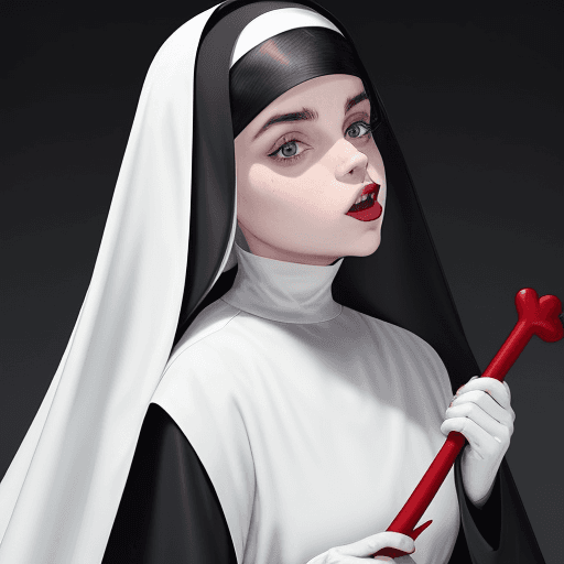 AI generated: arafed nun with a tongue sticking out and a nun in a white dress, nun fashion model, nun fashion mod...