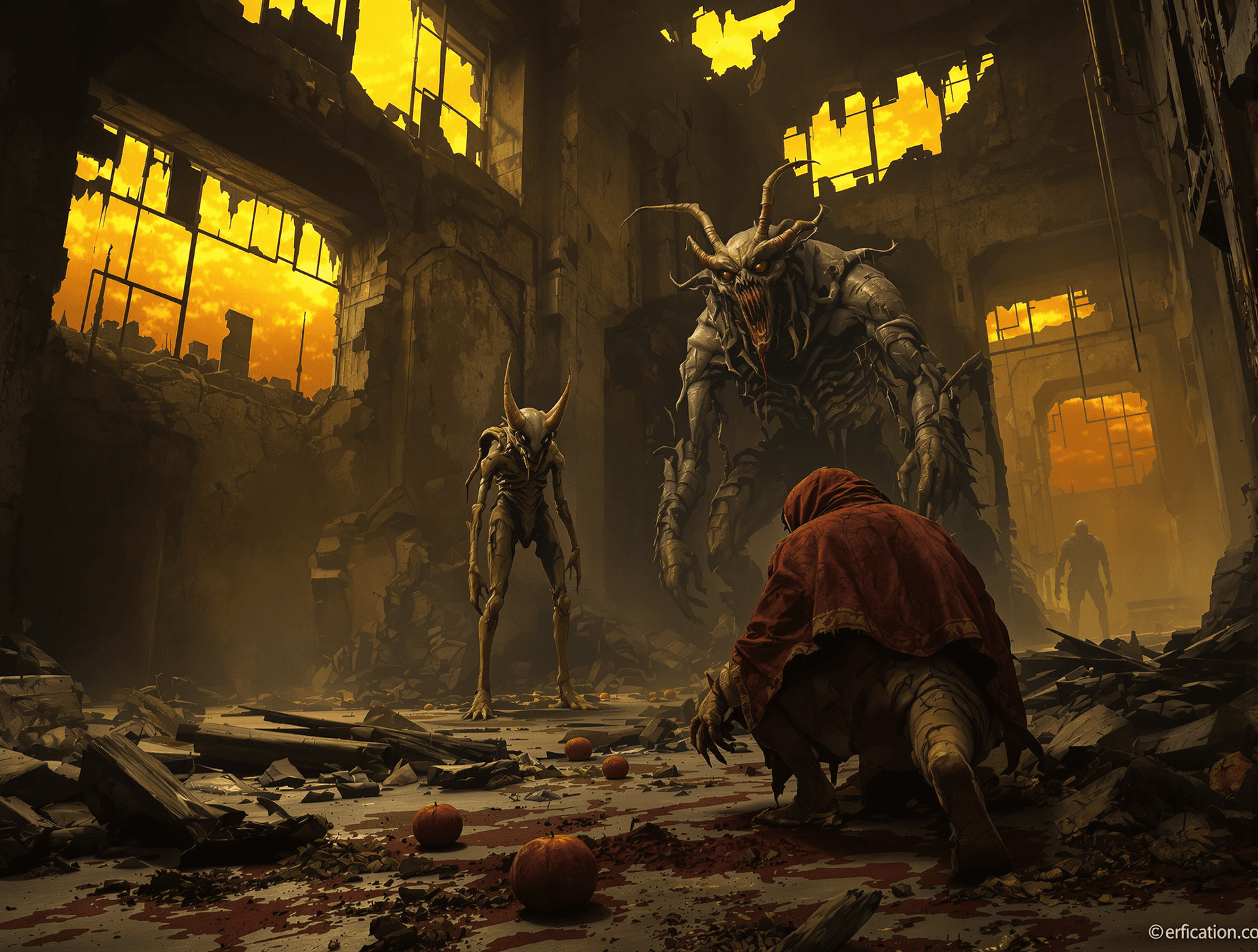AI generated: (sci-fi  concept art:1.4) (dystopian:1.9), In the year 2224, a terrifying scene unfolds on the desol...