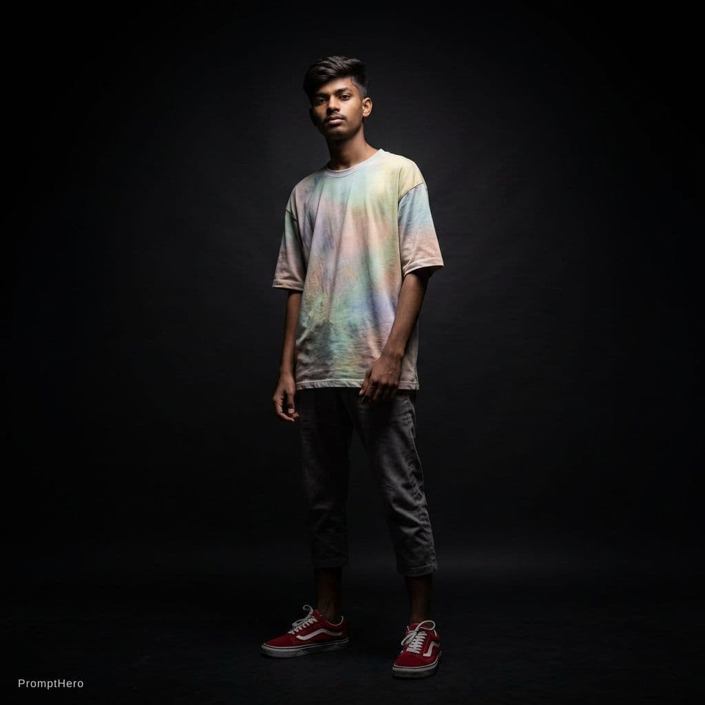 AI generated: fashion photograph, front shot, full body, male model, gaze to front, provocative stare, short styli...