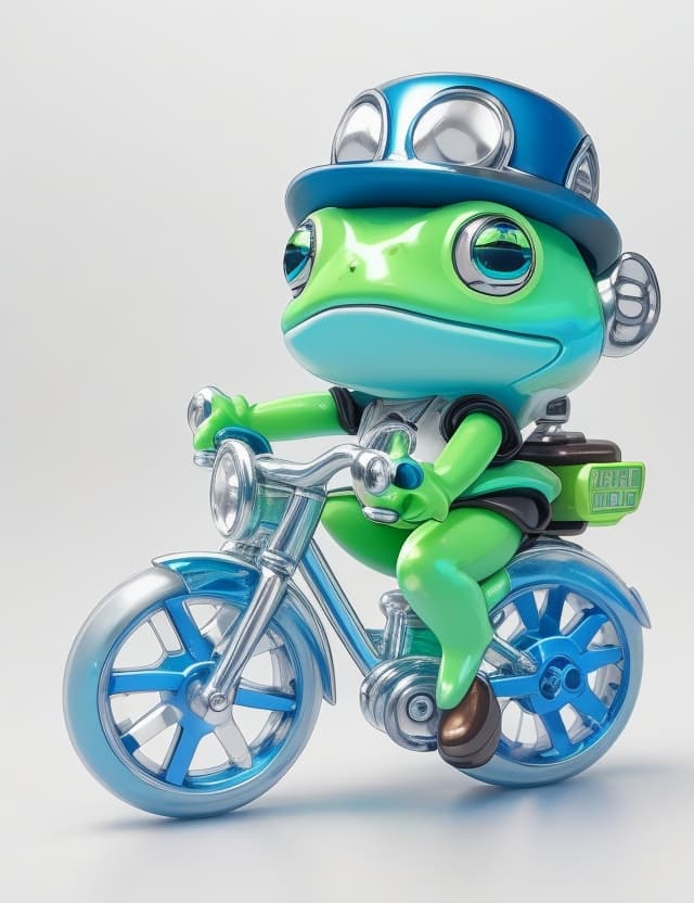 AI generated: art toy caractor colecttion Nendoroid style (chibi blue green frog, dynamic colors, cute toy, minima...