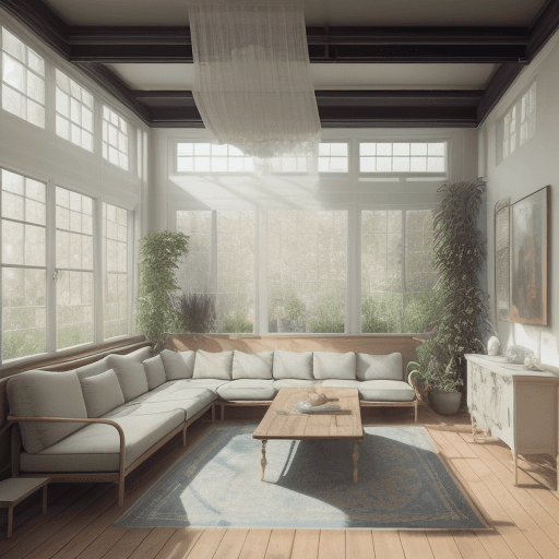 AI generated: High resolution photography interior design, dreamy sunken living room conversation pit, wooden floo...