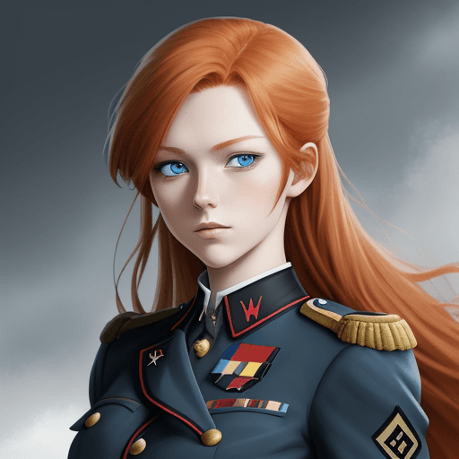 AI generated: Anime splash art of a woman wearing world war one German uniform with ginger hair and blue eyes