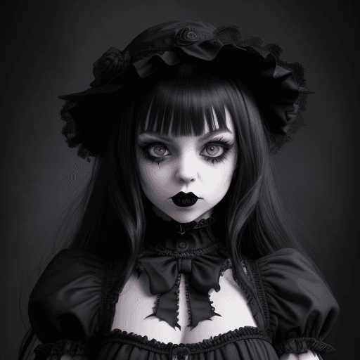 AI generated: Gothic girl, cute, in the style of Gothic fashion, expressive facial expressions, shot on a Sony a7I...