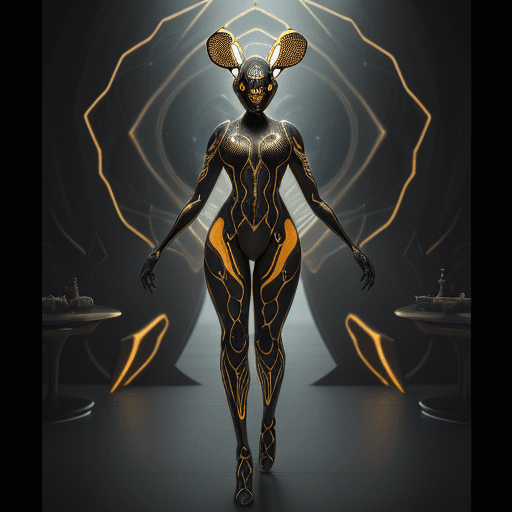 AI generated: rearview of a lovely ebony, full body, atletic, wearing intricate white and gold translucent African...