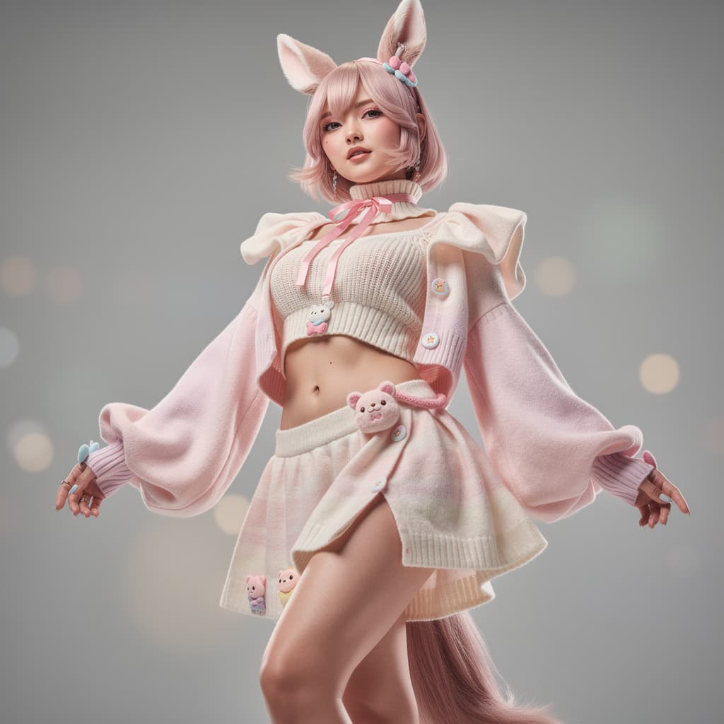 AI generated:  thighs, pantyhose, necktie, puffy sleeves, stomach, rabbit ears, fake animal ears, juliet sleeves, ...