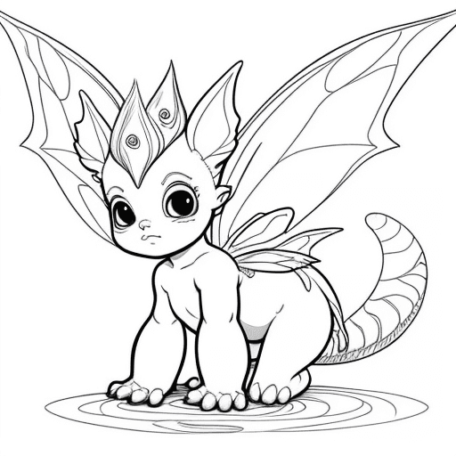 AI generated: cartoon baby fairy dragon only the lines so i can paint it