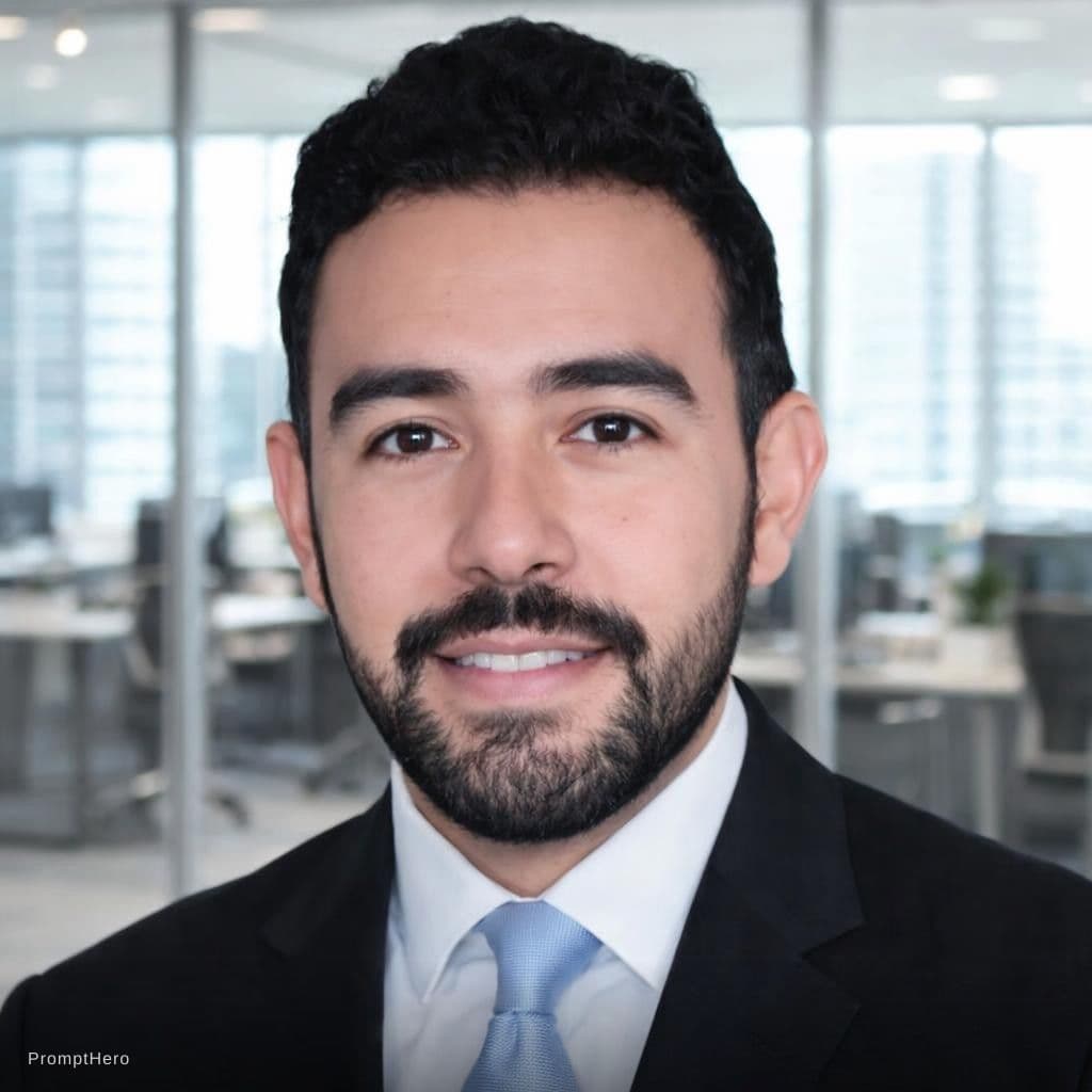 AI generated: business man posing against office background