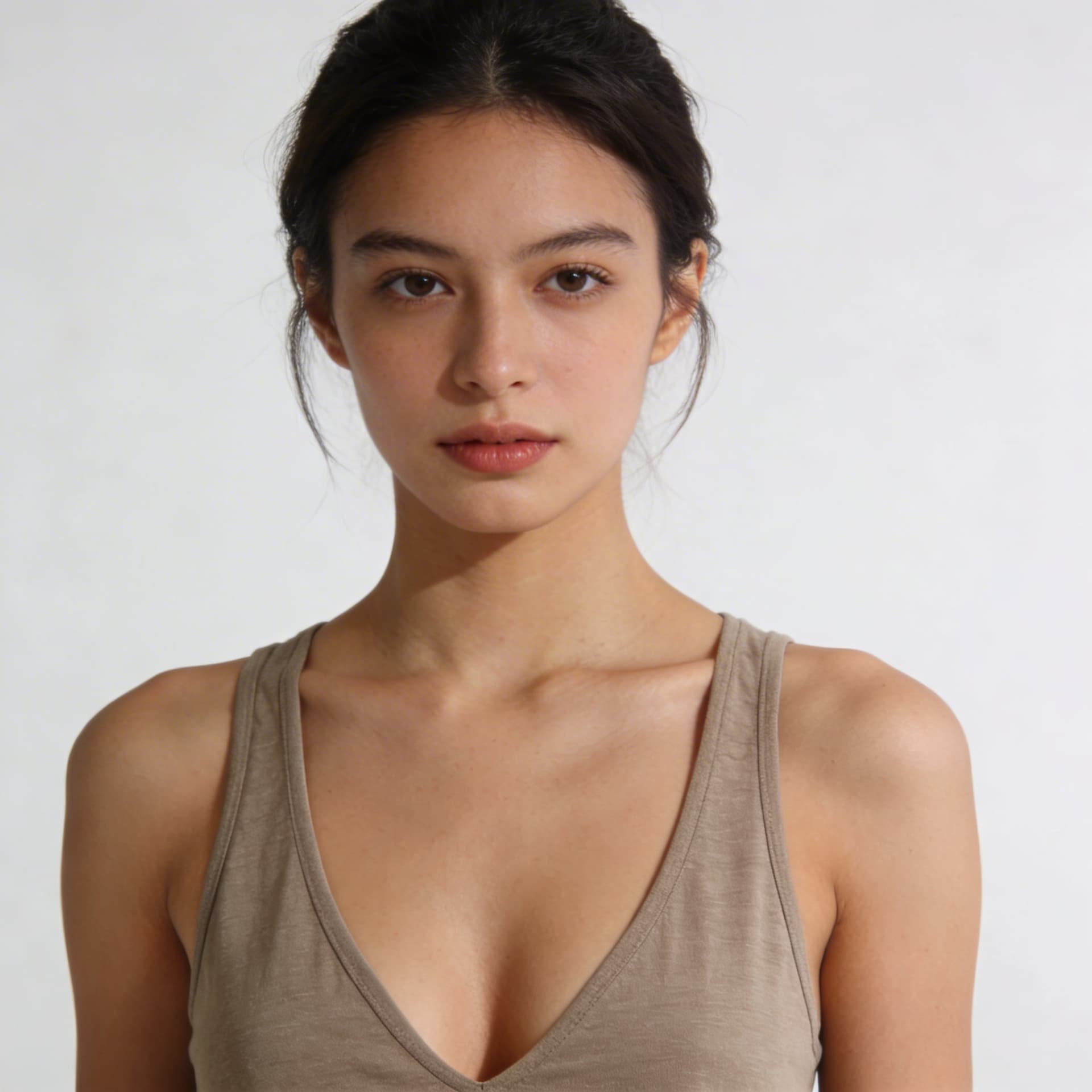 AI generated: same face , replace it with tank top, deep neck