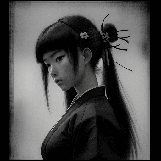 AI generated: samurai girl, in the style of black and white realism, atmospheric impressionism, darkly romantic re...
