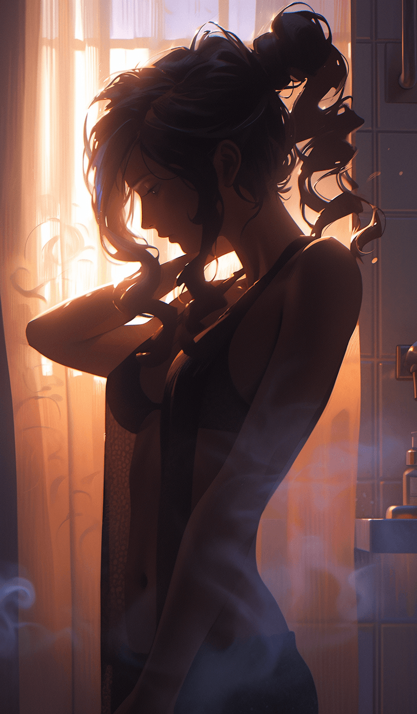 AI generated: Silhouette taking a shower, steam from hot water in the room, beautiful body, beautiful shape, high ...