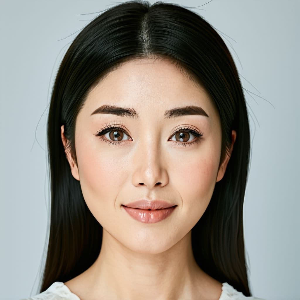 AI generated: A real picture of a 30 year old asian women. She has Big high set cheekbones. her cheekbones are pro...