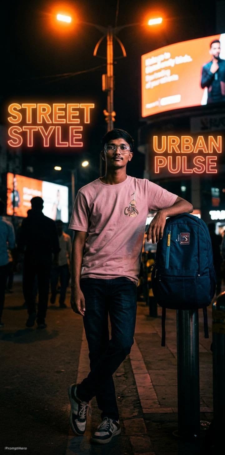 AI generated: editorial photography, male model, 50mm f/1.2 RF lens, f/2.8 set, 1/160s, iso 100, gradient neon ora...