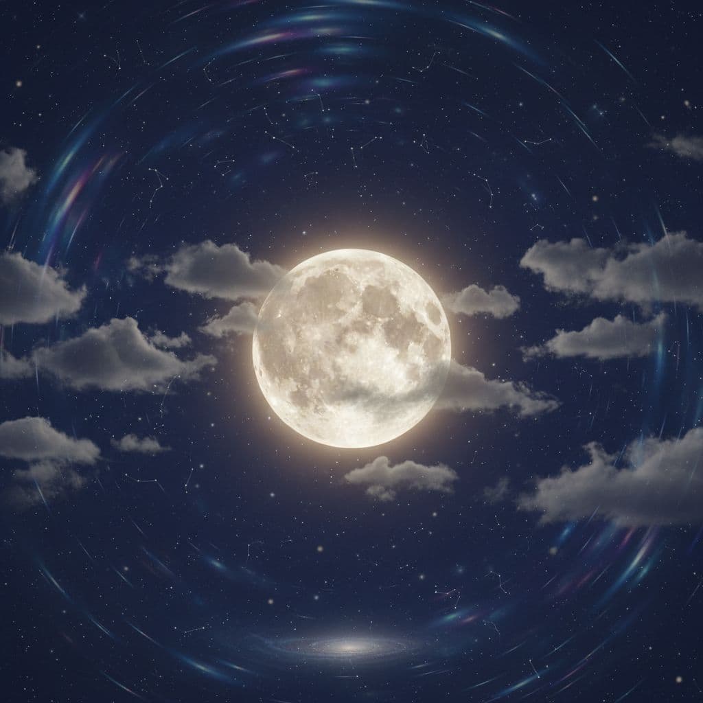 AI generated: Full moon with drifting clouds, seamless 3D night sky background