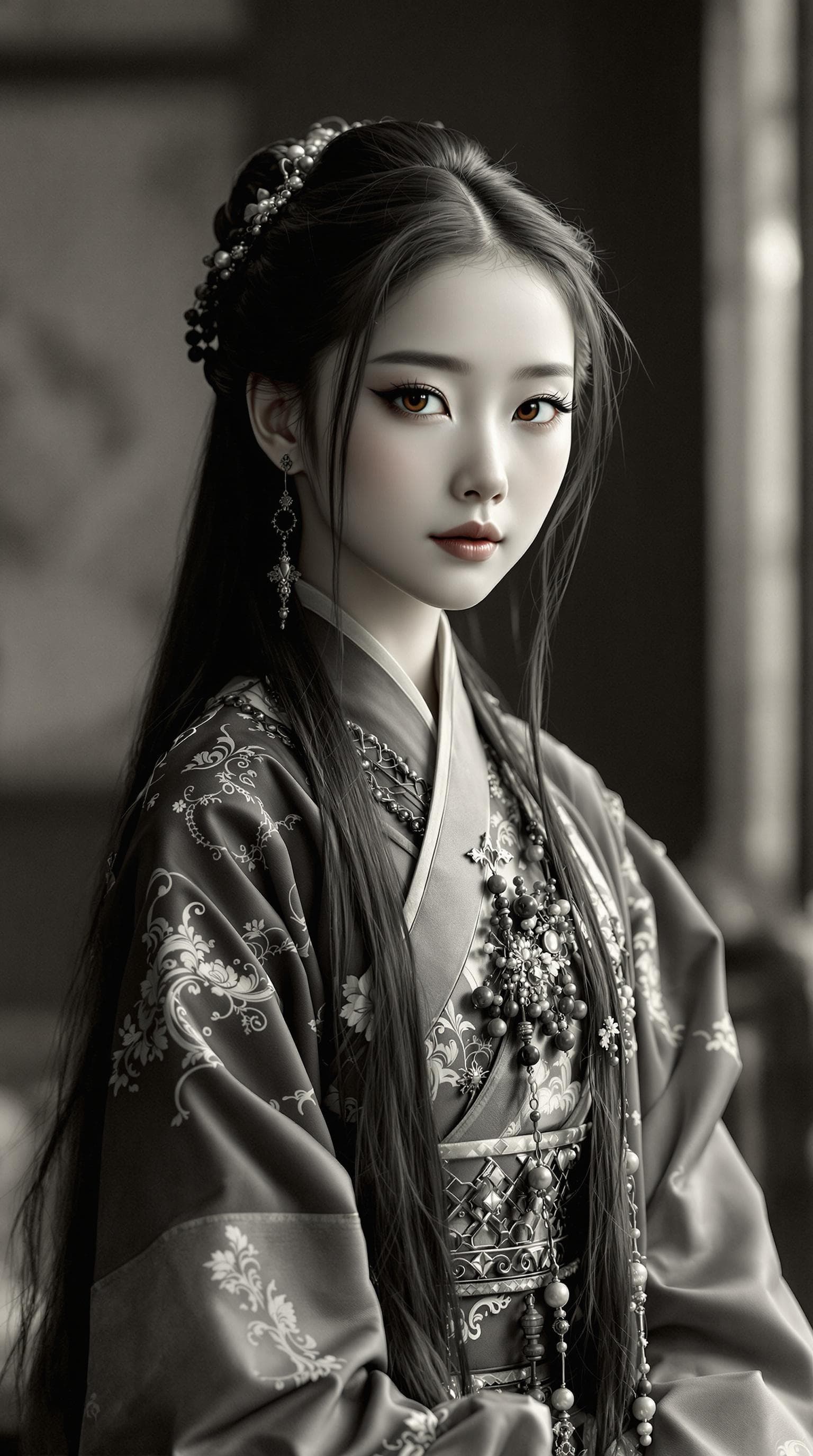 AI generated: a professional vintage black and white photo (paper has aged over time), of a exceptionally of the m...