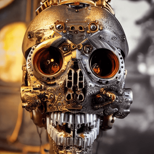 AI generated: hyperdetailed steampunk laboratory interior, potrait front shot, head and neck, centered, 100mm lens...