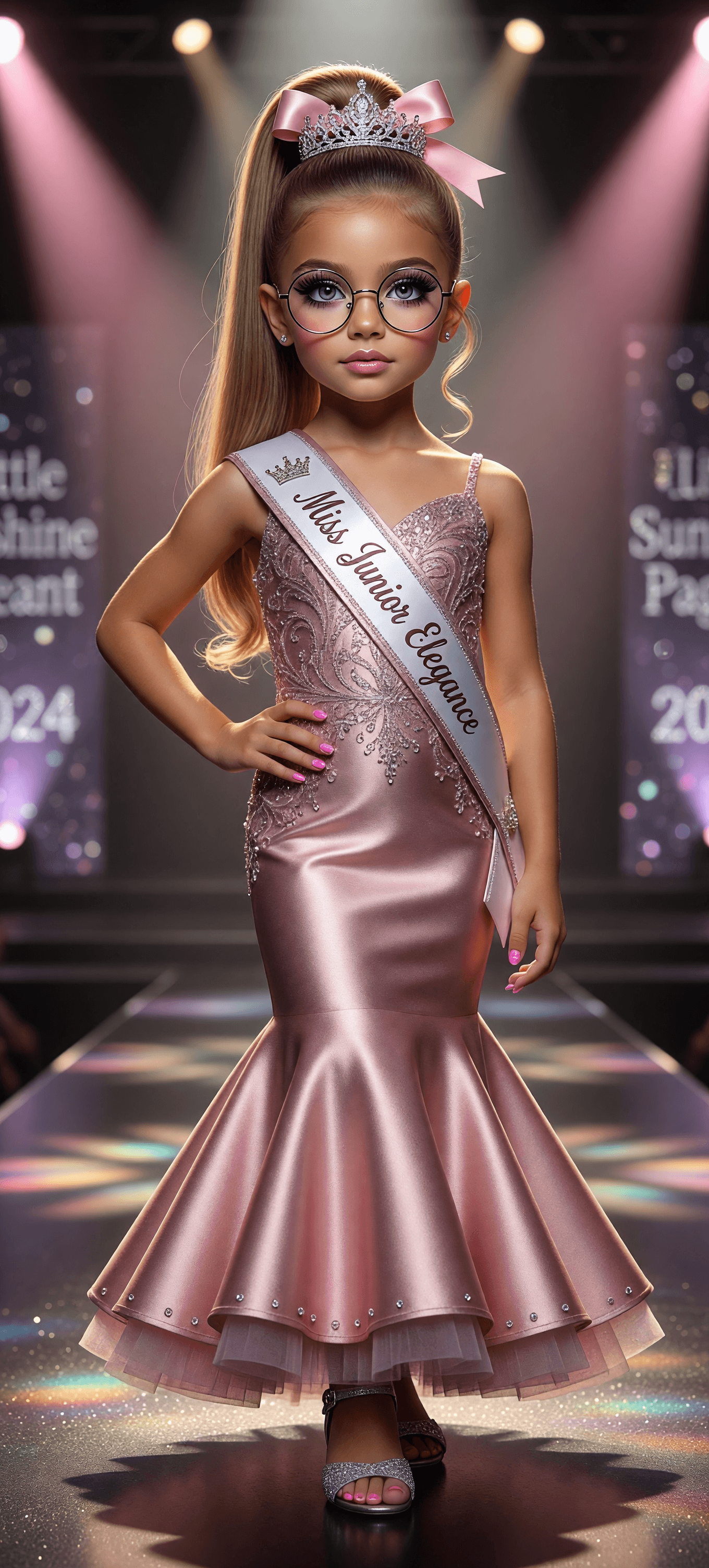 AI generated: A professional photograph of the most beautiful second-grade girl in the world, participating in a b...