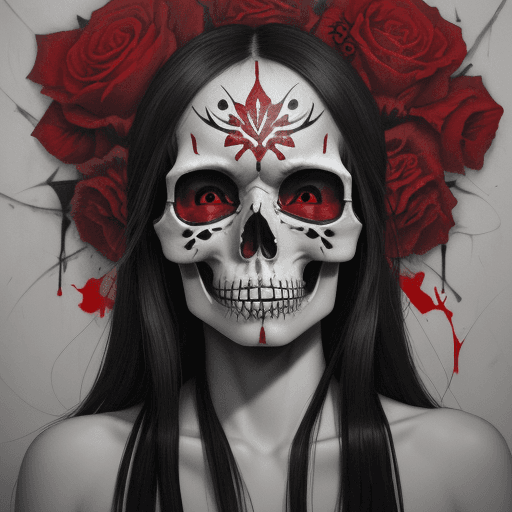 AI generated: the skull, day of the dead art by linyu hong, in the style of dark white and red, graffiti art, real...